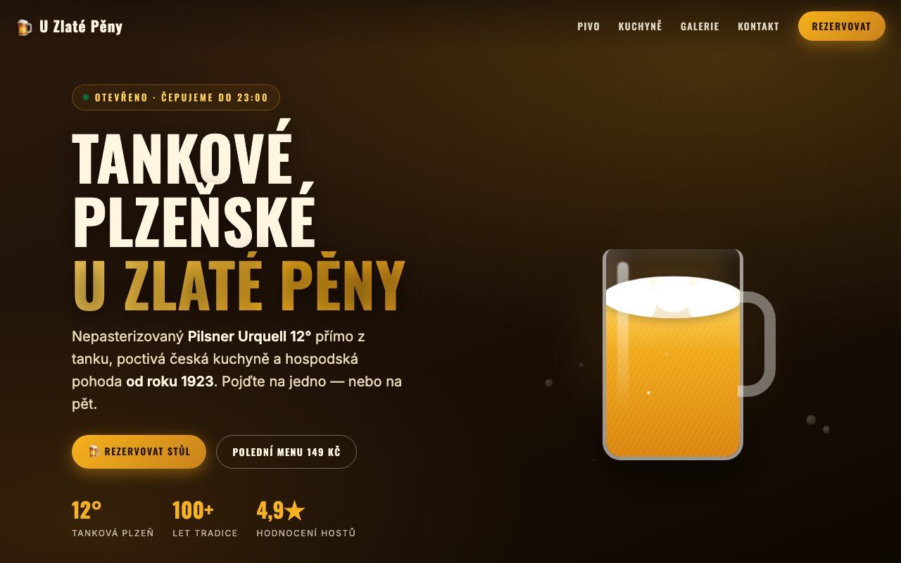 Náhľad webu Hostinec U Zlaté Pěny