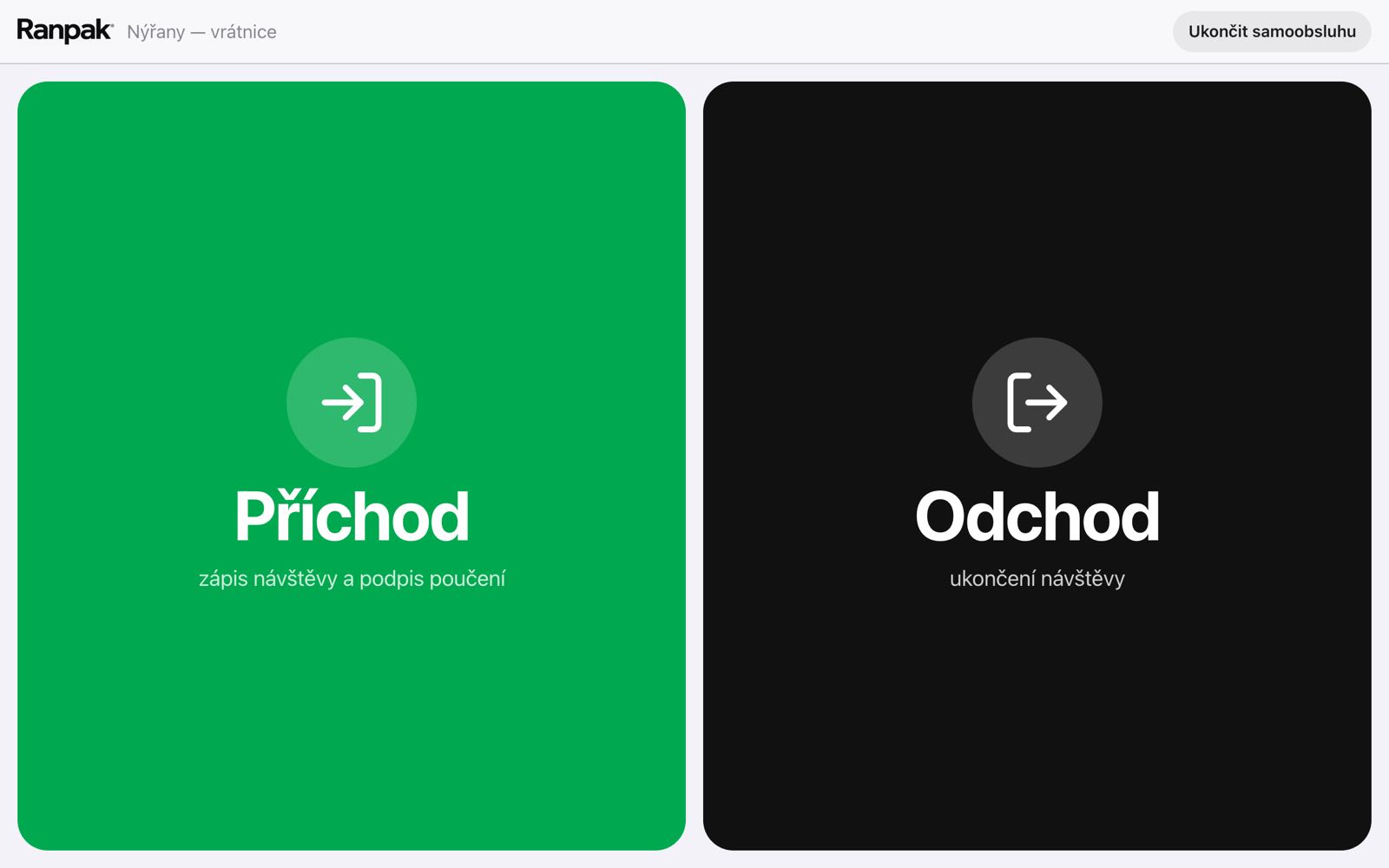 Kniha návštev — samoobslužný kiosk Príchod / Odchod